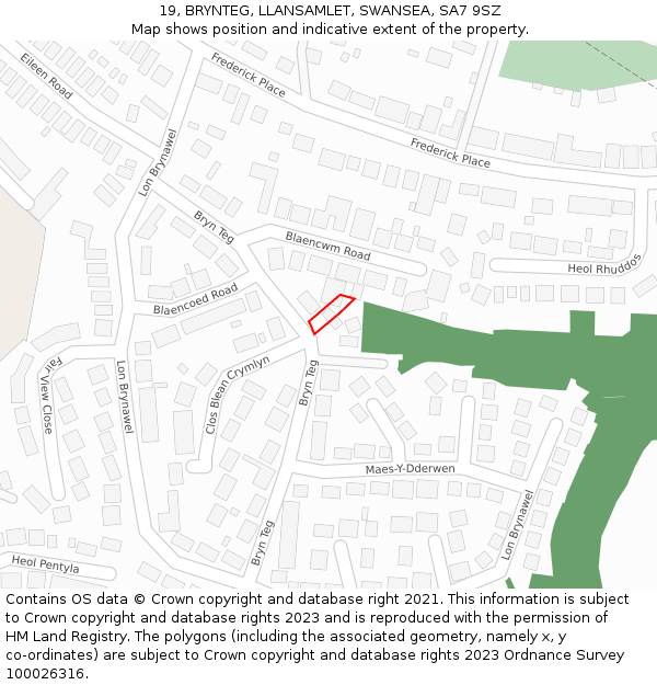 19, BRYNTEG, LLANSAMLET, SWANSEA, SA7 9SZ: Location map and indicative extent of plot