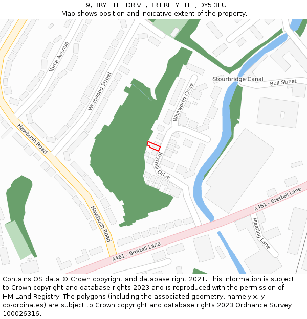 19, BRYTHILL DRIVE, BRIERLEY HILL, DY5 3LU: Location map and indicative extent of plot