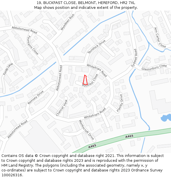 19, BUCKFAST CLOSE, BELMONT, HEREFORD, HR2 7XL: Location map and indicative extent of plot