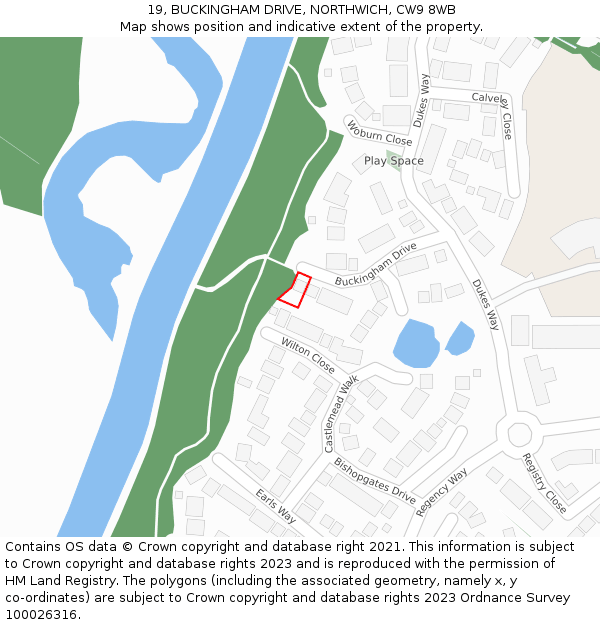 19, BUCKINGHAM DRIVE, NORTHWICH, CW9 8WB: Location map and indicative extent of plot