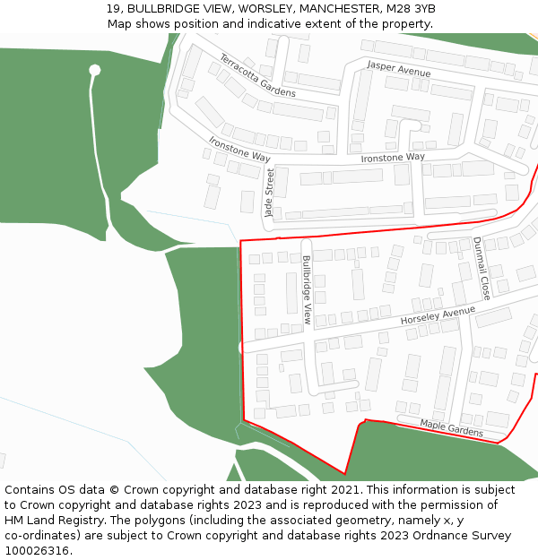 19, BULLBRIDGE VIEW, WORSLEY, MANCHESTER, M28 3YB: Location map and indicative extent of plot