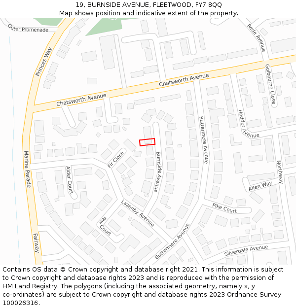 19, BURNSIDE AVENUE, FLEETWOOD, FY7 8QQ: Location map and indicative extent of plot