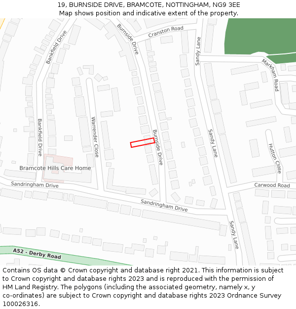 19, BURNSIDE DRIVE, BRAMCOTE, NOTTINGHAM, NG9 3EE: Location map and indicative extent of plot