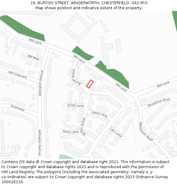 19, BURTON STREET, WINGERWORTH, CHESTERFIELD, S42 6FG: Location map and indicative extent of plot