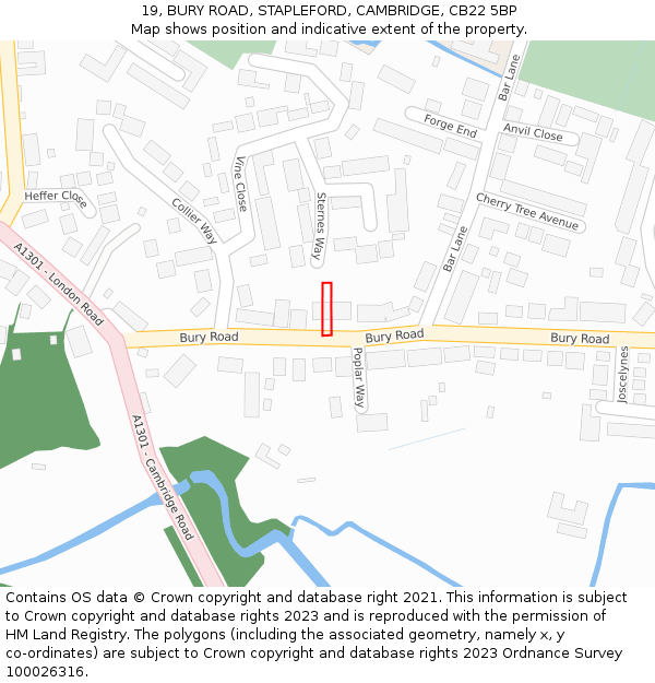 19, BURY ROAD, STAPLEFORD, CAMBRIDGE, CB22 5BP: Location map and indicative extent of plot