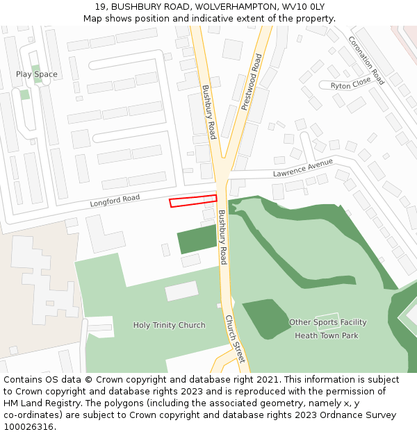 19, BUSHBURY ROAD, WOLVERHAMPTON, WV10 0LY: Location map and indicative extent of plot