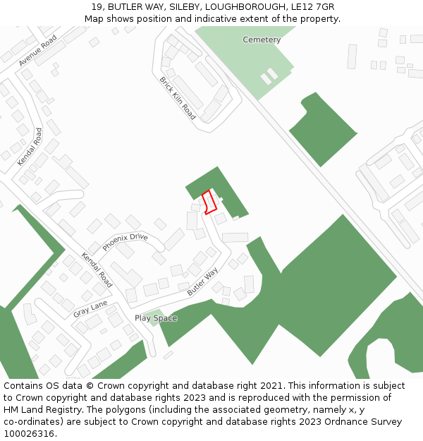 19, BUTLER WAY, SILEBY, LOUGHBOROUGH, LE12 7GR: Location map and indicative extent of plot