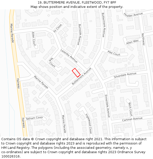 19, BUTTERMERE AVENUE, FLEETWOOD, FY7 8PF: Location map and indicative extent of plot