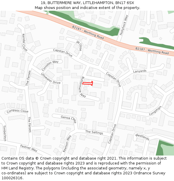 19, BUTTERMERE WAY, LITTLEHAMPTON, BN17 6SX: Location map and indicative extent of plot