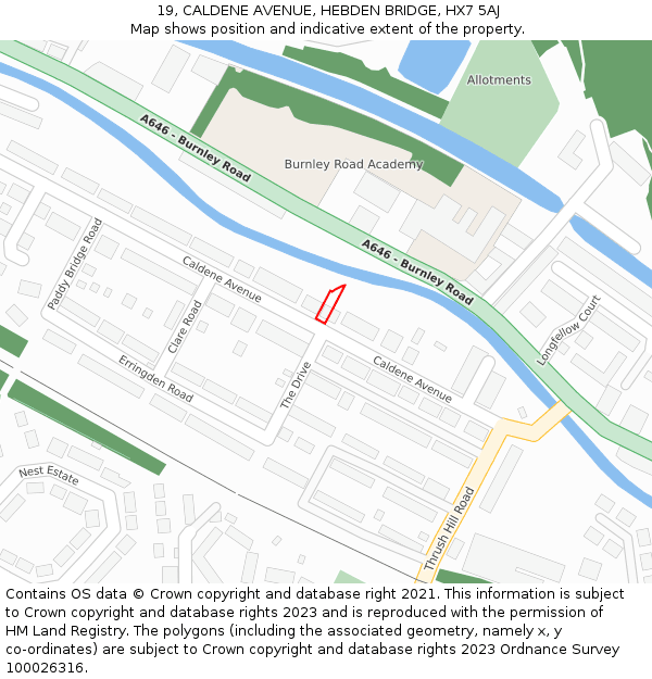 19, CALDENE AVENUE, HEBDEN BRIDGE, HX7 5AJ: Location map and indicative extent of plot