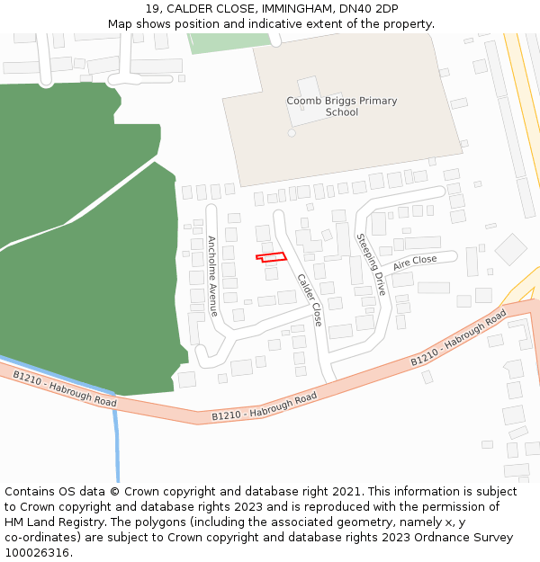 19, CALDER CLOSE, IMMINGHAM, DN40 2DP: Location map and indicative extent of plot