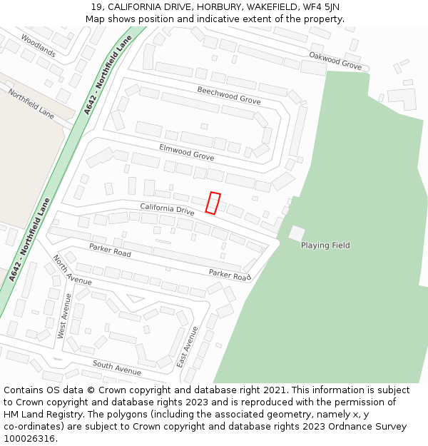 19, CALIFORNIA DRIVE, HORBURY, WAKEFIELD, WF4 5JN: Location map and indicative extent of plot