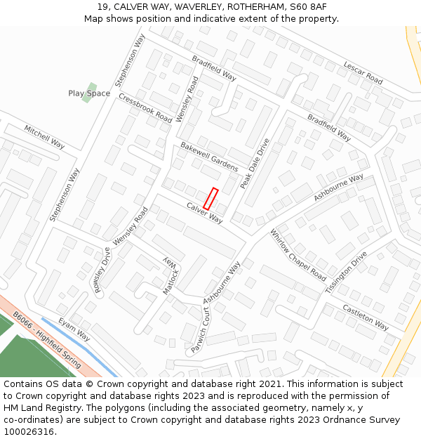 19, CALVER WAY, WAVERLEY, ROTHERHAM, S60 8AF: Location map and indicative extent of plot