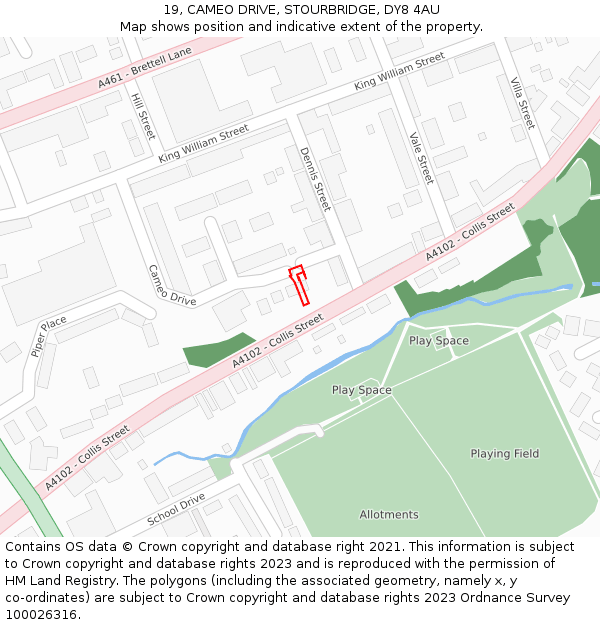 19, CAMEO DRIVE, STOURBRIDGE, DY8 4AU: Location map and indicative extent of plot