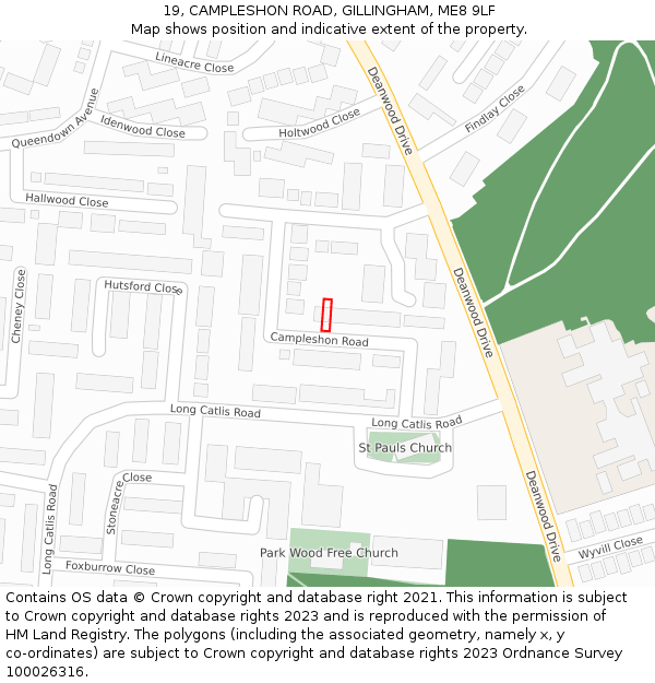 19, CAMPLESHON ROAD, GILLINGHAM, ME8 9LF: Location map and indicative extent of plot