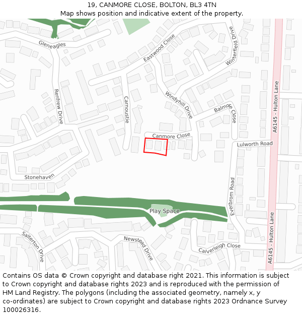 19, CANMORE CLOSE, BOLTON, BL3 4TN: Location map and indicative extent of plot