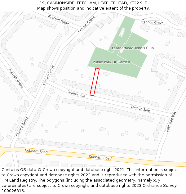 19, CANNONSIDE, FETCHAM, LEATHERHEAD, KT22 9LE: Location map and indicative extent of plot