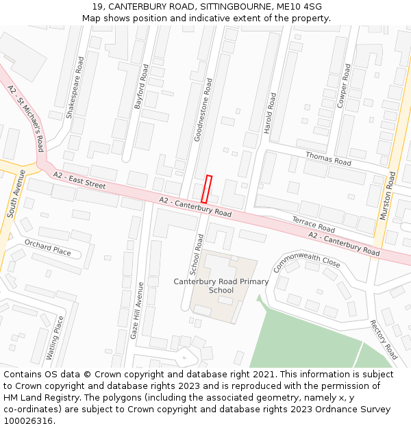 19, CANTERBURY ROAD, SITTINGBOURNE, ME10 4SG: Location map and indicative extent of plot