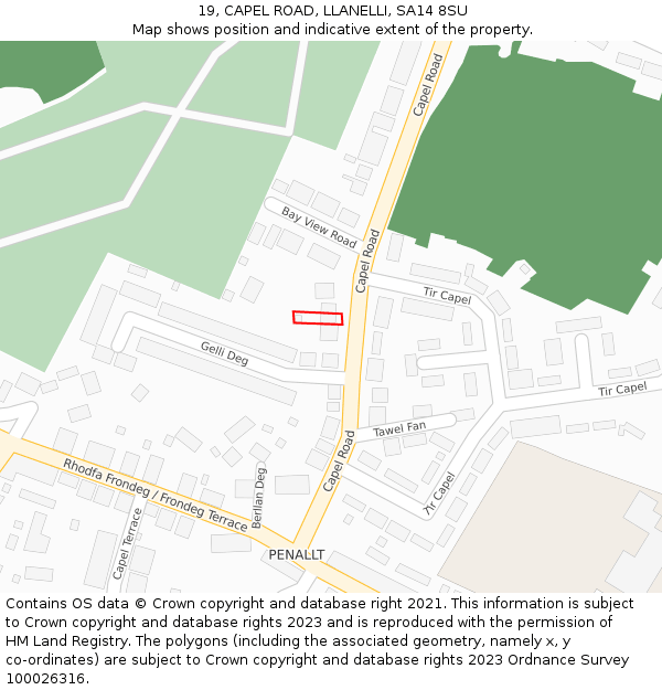 19, CAPEL ROAD, LLANELLI, SA14 8SU: Location map and indicative extent of plot