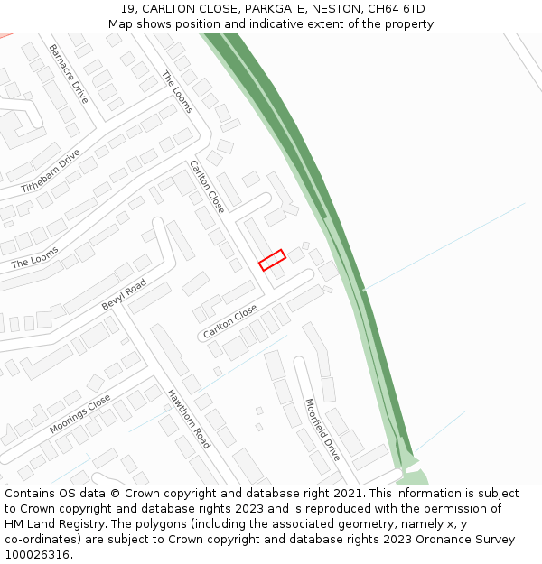 19, CARLTON CLOSE, PARKGATE, NESTON, CH64 6TD: Location map and indicative extent of plot