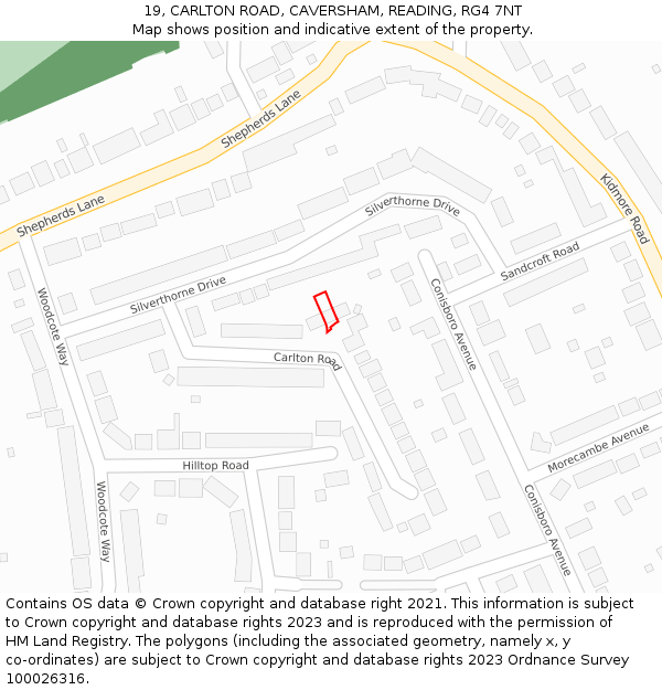 19, CARLTON ROAD, CAVERSHAM, READING, RG4 7NT: Location map and indicative extent of plot