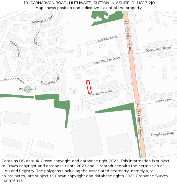 19, CARNARVON ROAD, HUTHWAITE, SUTTON-IN-ASHFIELD, NG17 2JQ: Location map and indicative extent of plot