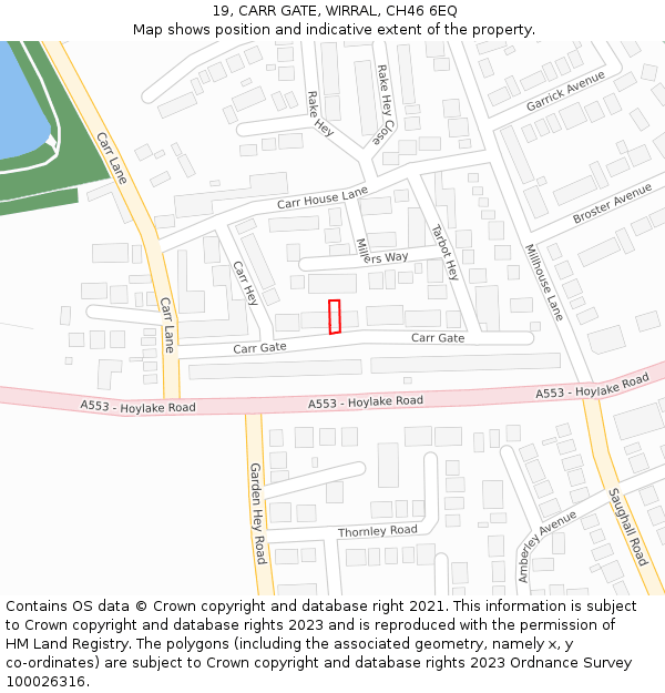 19, CARR GATE, WIRRAL, CH46 6EQ: Location map and indicative extent of plot