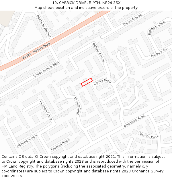 19, CARRICK DRIVE, BLYTH, NE24 3SX: Location map and indicative extent of plot