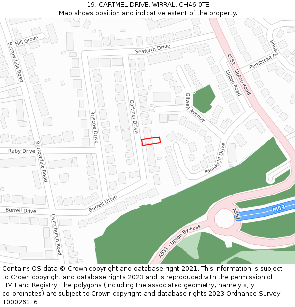 19, CARTMEL DRIVE, WIRRAL, CH46 0TE: Location map and indicative extent of plot