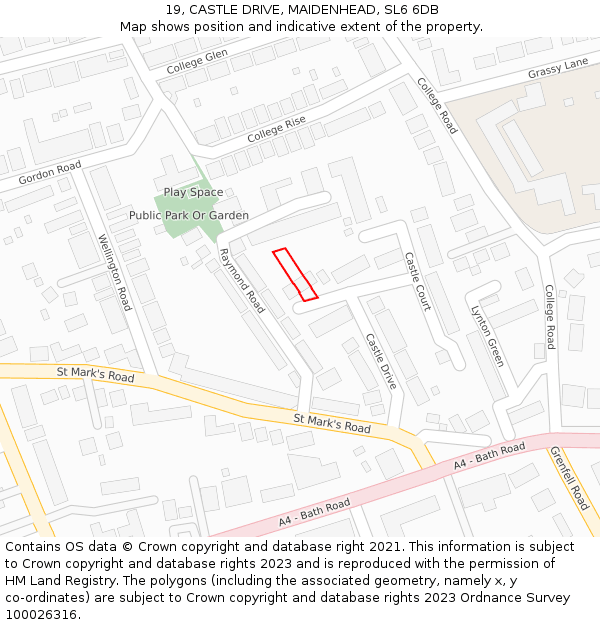 19, CASTLE DRIVE, MAIDENHEAD, SL6 6DB: Location map and indicative extent of plot