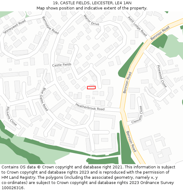 19, CASTLE FIELDS, LEICESTER, LE4 1AN: Location map and indicative extent of plot