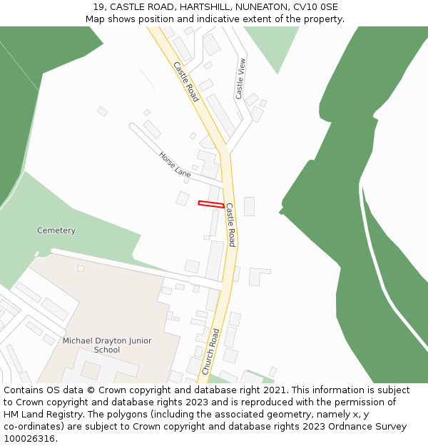 19, CASTLE ROAD, HARTSHILL, NUNEATON, CV10 0SE: Location map and indicative extent of plot