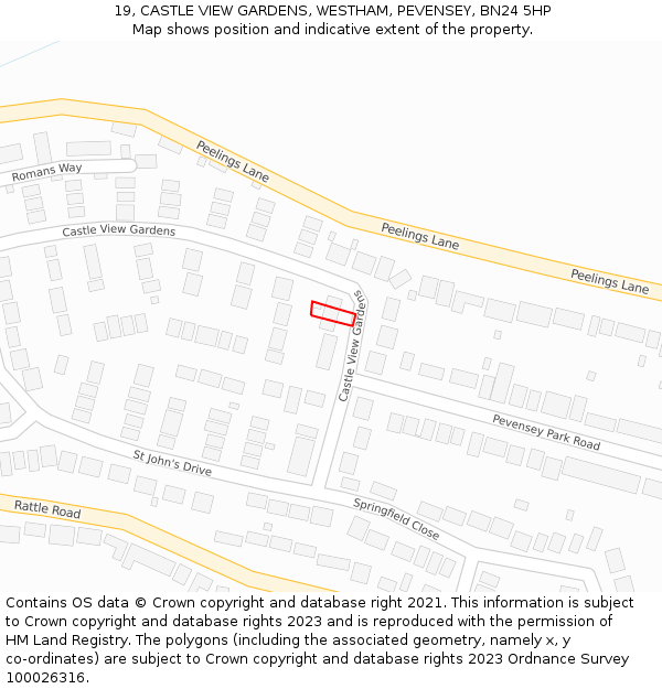 19, CASTLE VIEW GARDENS, WESTHAM, PEVENSEY, BN24 5HP: Location map and indicative extent of plot