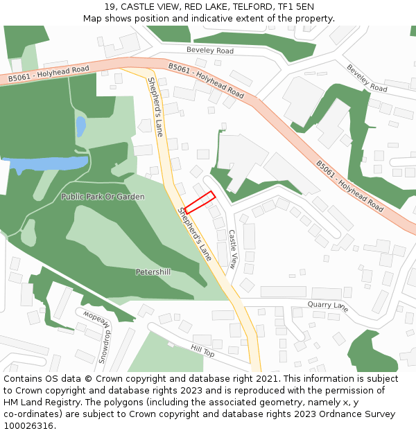 19, CASTLE VIEW, RED LAKE, TELFORD, TF1 5EN: Location map and indicative extent of plot