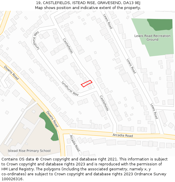 19, CASTLEFIELDS, ISTEAD RISE, GRAVESEND, DA13 9EJ: Location map and indicative extent of plot