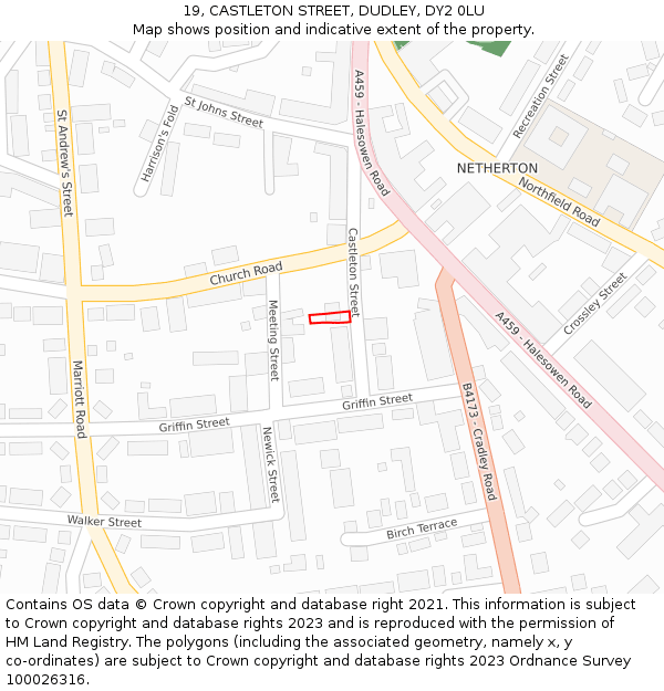 19, CASTLETON STREET, DUDLEY, DY2 0LU: Location map and indicative extent of plot