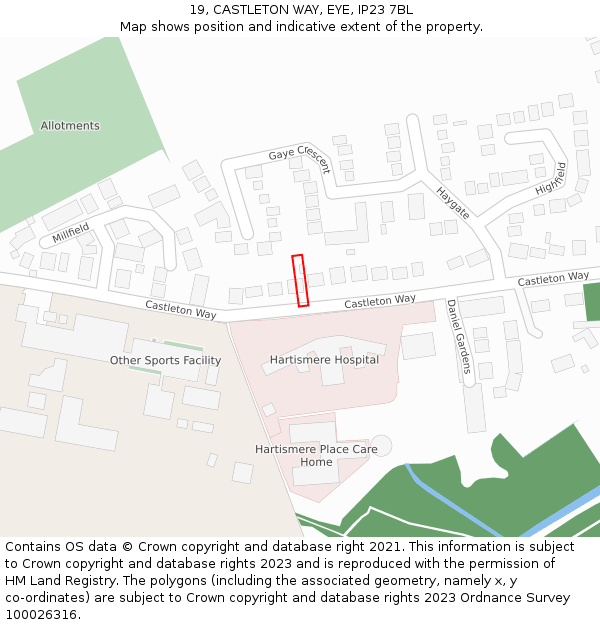 19, CASTLETON WAY, EYE, IP23 7BL: Location map and indicative extent of plot
