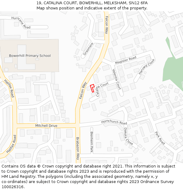 19, CATALINA COURT, BOWERHILL, MELKSHAM, SN12 6FA: Location map and indicative extent of plot