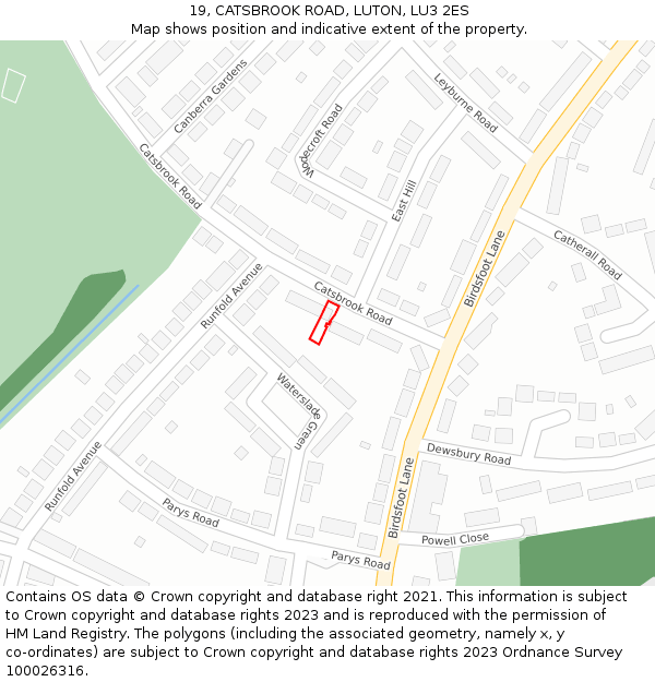 19, CATSBROOK ROAD, LUTON, LU3 2ES: Location map and indicative extent of plot