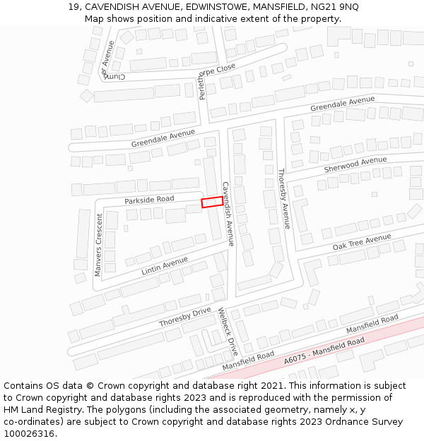 19, CAVENDISH AVENUE, EDWINSTOWE, MANSFIELD, NG21 9NQ: Location map and indicative extent of plot