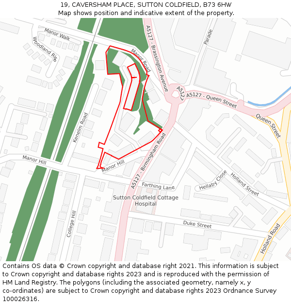 19, CAVERSHAM PLACE, SUTTON COLDFIELD, B73 6HW: Location map and indicative extent of plot