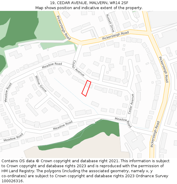 19, CEDAR AVENUE, MALVERN, WR14 2SF: Location map and indicative extent of plot