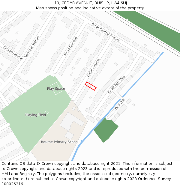 19, CEDAR AVENUE, RUISLIP, HA4 6UJ: Location map and indicative extent of plot