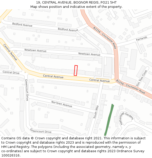 19, CENTRAL AVENUE, BOGNOR REGIS, PO21 5HT: Location map and indicative extent of plot