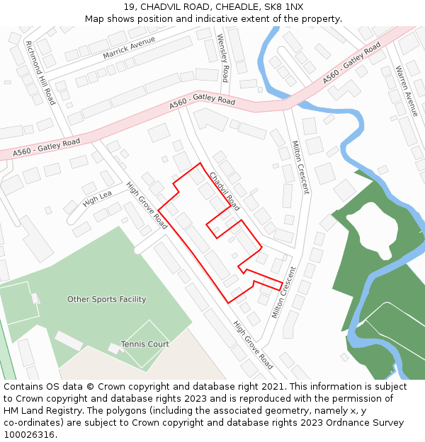 19, CHADVIL ROAD, CHEADLE, SK8 1NX: Location map and indicative extent of plot