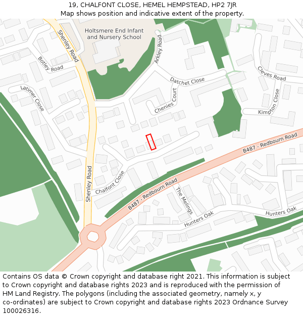 19, CHALFONT CLOSE, HEMEL HEMPSTEAD, HP2 7JR: Location map and indicative extent of plot