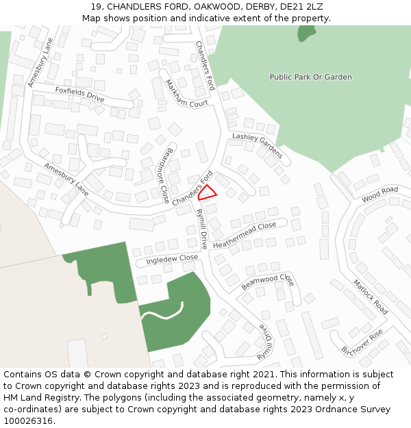 19, CHANDLERS FORD, OAKWOOD, DERBY, DE21 2LZ: Location map and indicative extent of plot