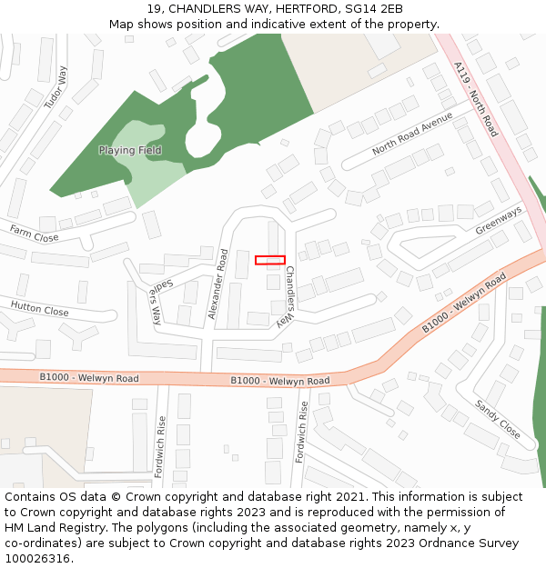 19, CHANDLERS WAY, HERTFORD, SG14 2EB: Location map and indicative extent of plot