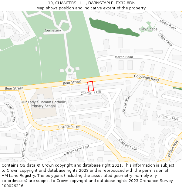 19, CHANTERS HILL, BARNSTAPLE, EX32 8DN: Location map and indicative extent of plot