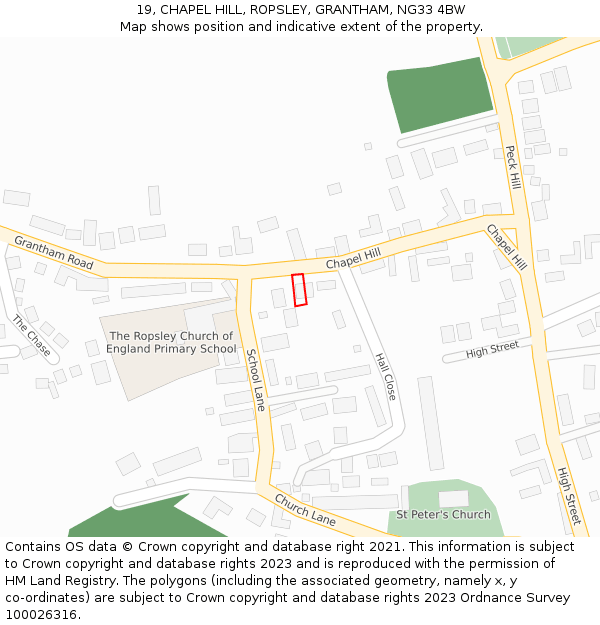 19, CHAPEL HILL, ROPSLEY, GRANTHAM, NG33 4BW: Location map and indicative extent of plot